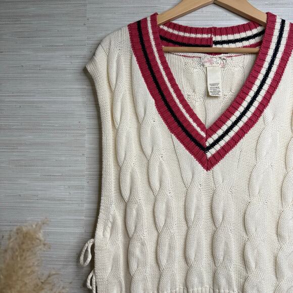 Free People sweater vest cable knit preppy poncho v-neck - Picture 4 of 7